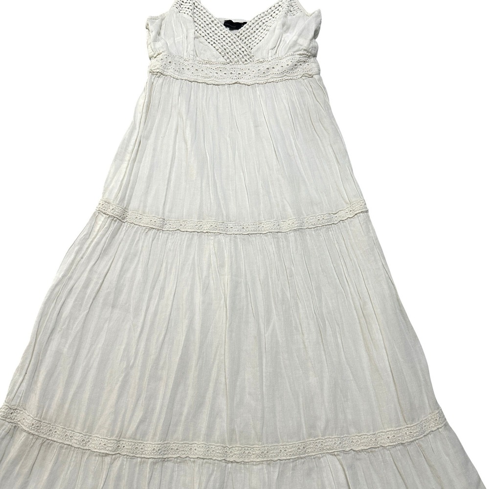 Vero Moda White Crochet Tiered Boho Maxi Slip Dress Coastal Festival Sundress XS